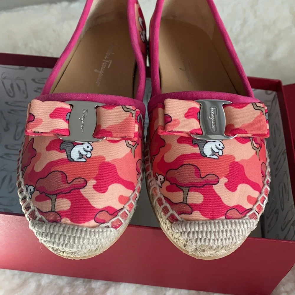 Salvatore Ferragamo Kids Pink Camouflage Espadrille Flats
